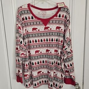 NWT Wondershop Womens 3X Fair Isle Christmas Pajama Top Cotton Bears Red White